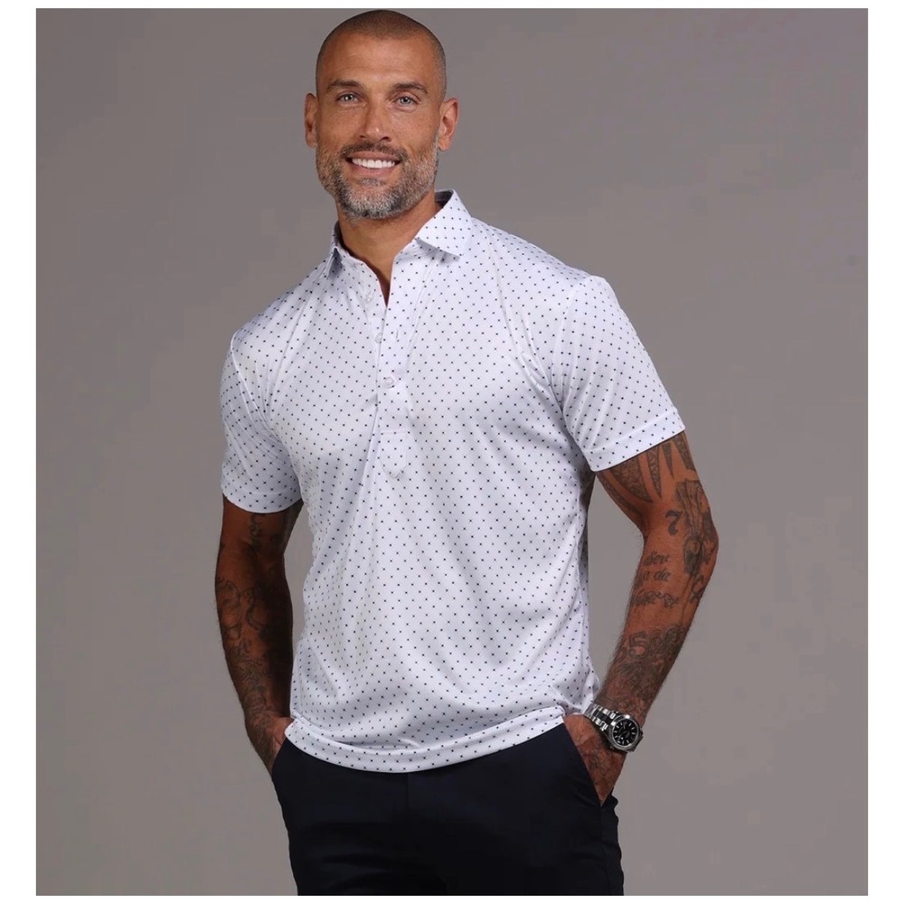 Collars & Co Men Polo Shirt Size 3XL White Navy Blue Pebble Beach Relaxed NWT